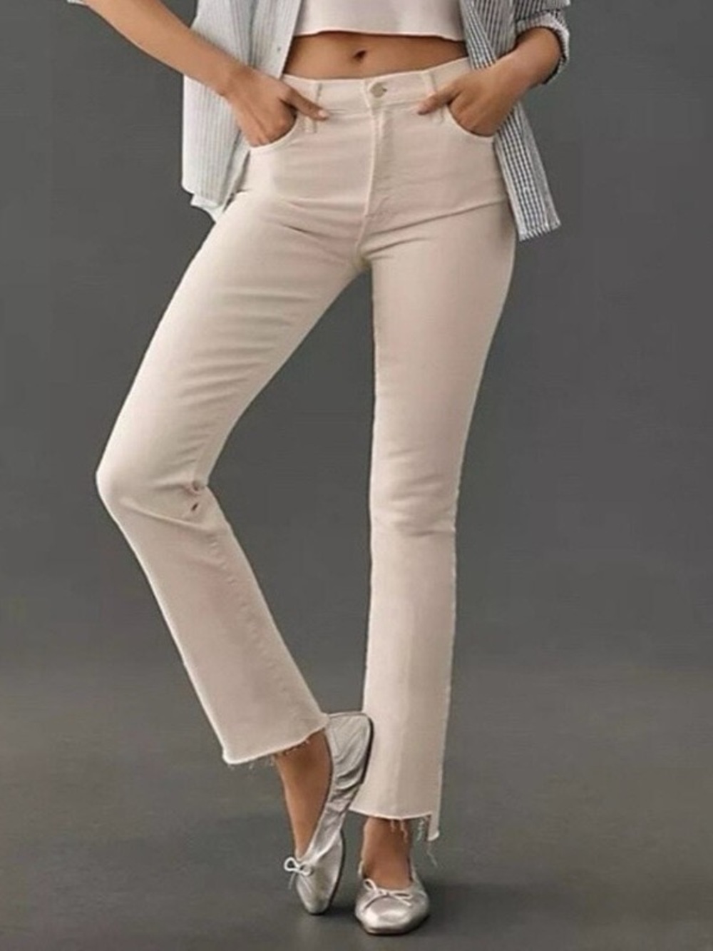 Mother Insider Crop Step Fray in “Cream Puffs”